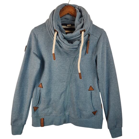 Naketano The Poets Choice Jacket Womens L Blue Drawstring Asymmetric Zip Hoodie - Picture 1 of 16
